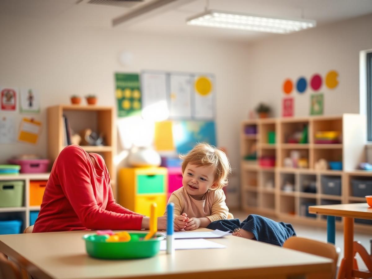 Pedagógus segít egy gyermeknek a tanteremben